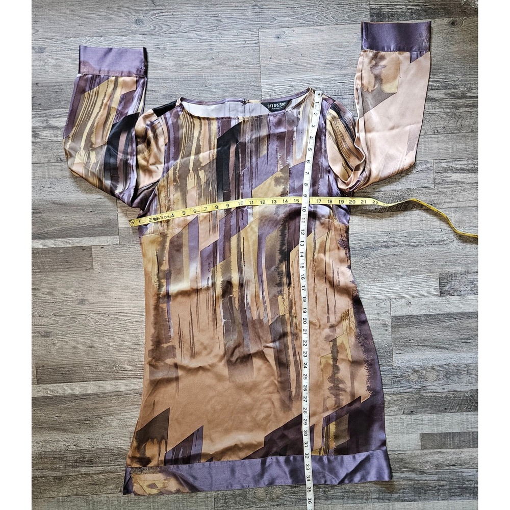 Citron Santa Monica Abstract Geometric Print Tunic Top Purple Tan Silk Blend M - Picture 3 of 9